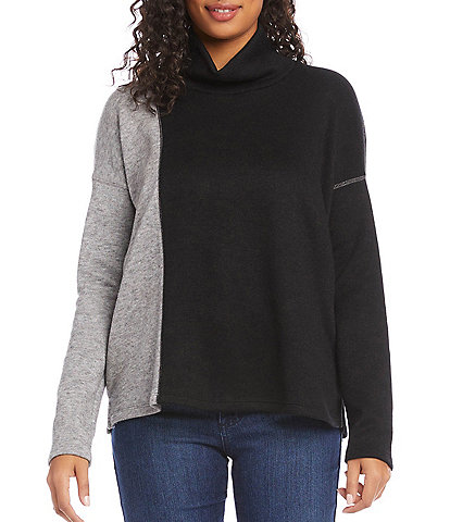 Karen Kane Color Block Turtleneck Drop Shoulder Long Sleeve Sweater