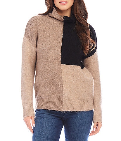 Karen Kane Color Block Turtleneck Long Sleeve Sweater