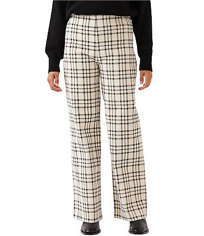 Karen Kane Corduroy Plaid Print High Rise Straight Leg Flat Front Pull-On Pants
