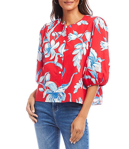 Karen Kane Cotton Puff Sleeve Button Front Shirt