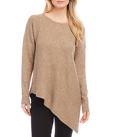 Karen Kane Crew Neckline Long Sleeve Asymmetrical Hemline Top