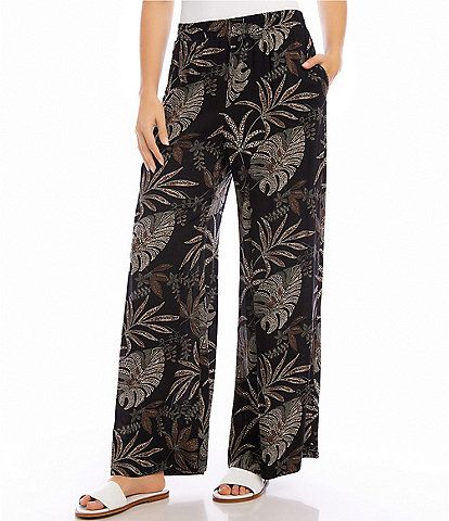 Karen Kane Dotted Leaf Print Wide-Leg Pull-On Pants