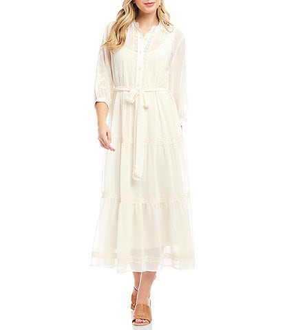 Karen Kane Embroidered Belted Tiered Shirtdress