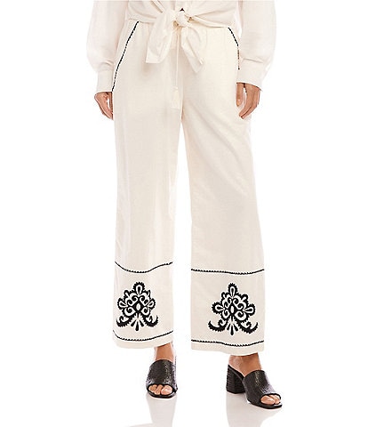 Karen Kane Embroidered Wide Leg Pants