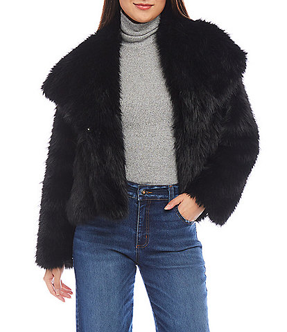 Karen Kane Faux Fur Collared Neckline Long Sleeve Coat