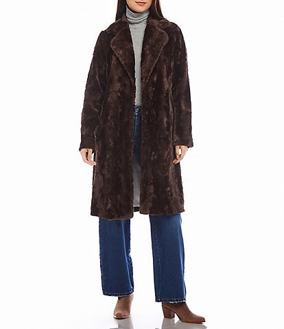 Karen Kane Faux Fur Notch Collar Long Sleeve Coat