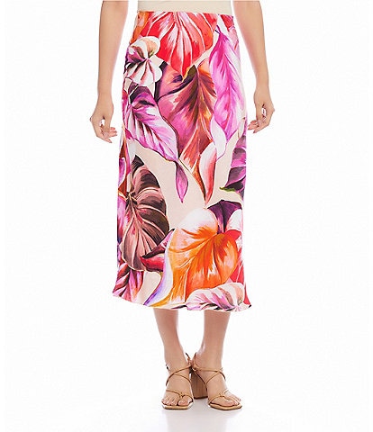 Karen Kane Floral Bias Cut A-Line Midi Skirt