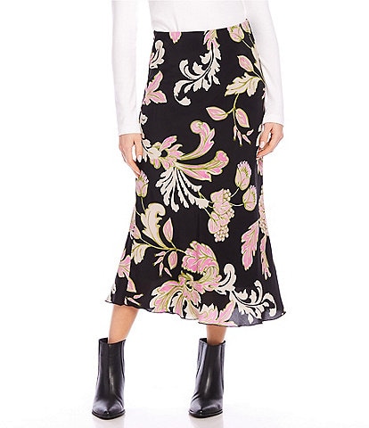 Karen Kane Floral Crepe Midi Skirt