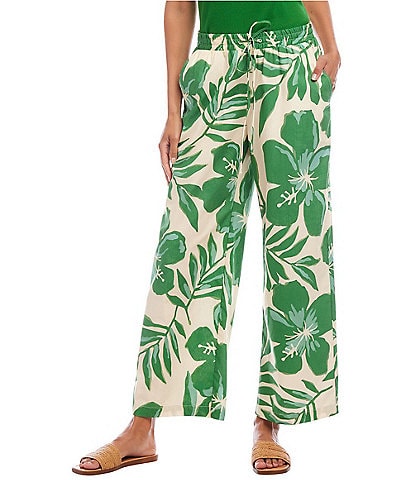Karen Kane Floral Poplin Drawstring Wide Leg Coordinating Ankle Pants