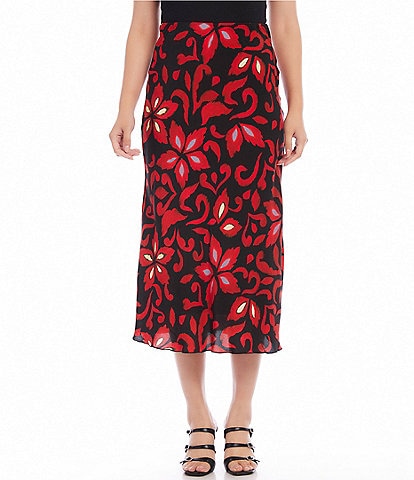 Karen Kane Floral Print A-Line Bias Cut Midi Skirt