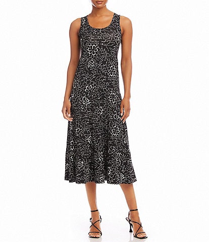Karen Kane Floral Print Scoop Neck Sleeveless Tiered Midi Dress