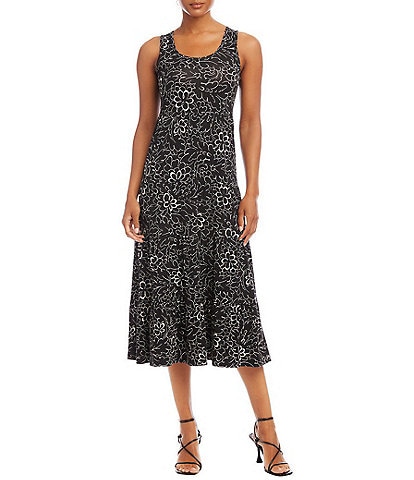 Karen Kane Floral Print Scoop Neck Sleeveless Tiered Midi Dress