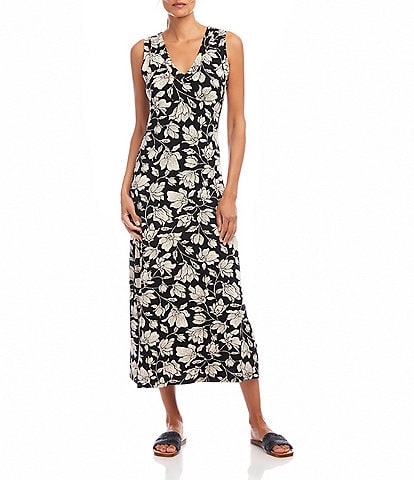 Karen Kane Floral V-Neck Sleeveless Midi Sheath Dress