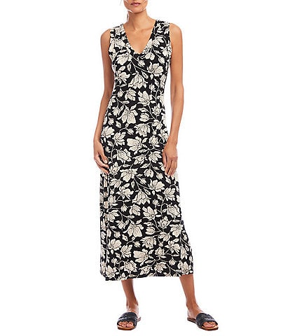 Karen Kane Floral V-Neck Sleeveless Midi Sheath Dress