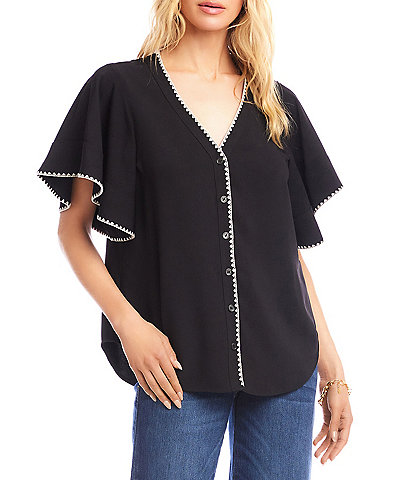 Karen Kane Flutter Sleeve Edge Stitch Butt Front Top
