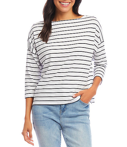 Karen Kane Knit Stripe Boat Neck 3/4 Sleeve Top