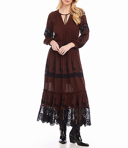 Karen Kane Lace V-Neck Long Sleeve Maxi Dress