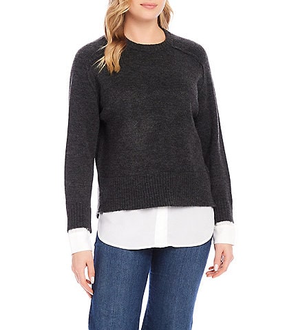 Karen Kane Layered Crew Neck Long Sleeve Sweater