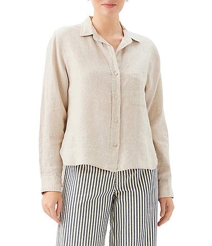 Karen Kane Linen Point Collar Long Sleeve Button Front Shirt