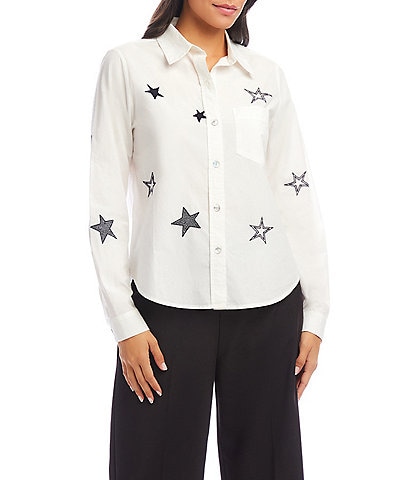 Karen Kane Long Sleeve Embroidered Star Button Front Shirt