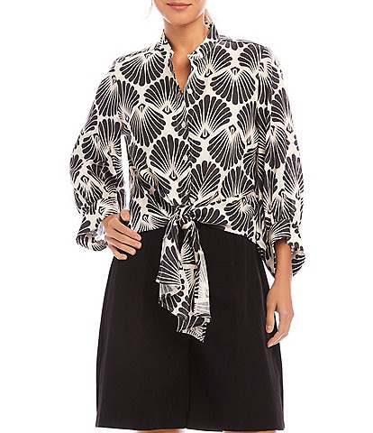 Karen Kane Mandarin Collar 3/4 Sleeve Tie Front Top