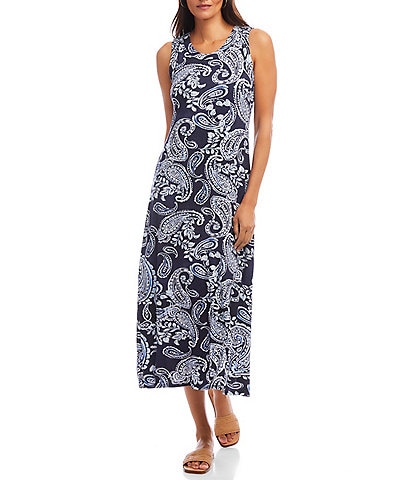 Karen Kane Paisley Scoop Neck Sleeveless Midi Dress