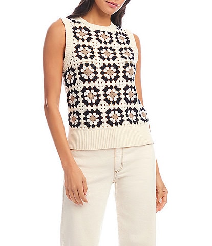 Karen Kane Patchwork Crochet Crew Neck Tank
