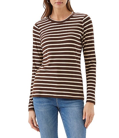 Karen Kane Petite Size Classic Horizontal Crew Neck Long Sleeve Top