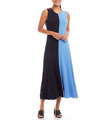 Karen Kane Petite Size Colorblock Crew Neck Sleeveless A-Line Midi Dress