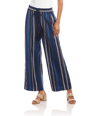Karen Kane Petite Size Embroidered High Rise Pull-On Wide Leg Cropped Pants