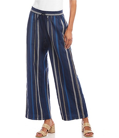 Karen Kane Petite Size Embroidered High Rise Pull-On Wide Leg Cropped Pants