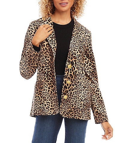 Karen Kane Petite Size Leopard Print Stretch Corduroy 3-Button Front Jacket
