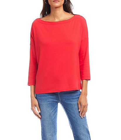 Karen Kane Petite Size Organic Cotton Blend 3/4 Sleeve Boatneck Top