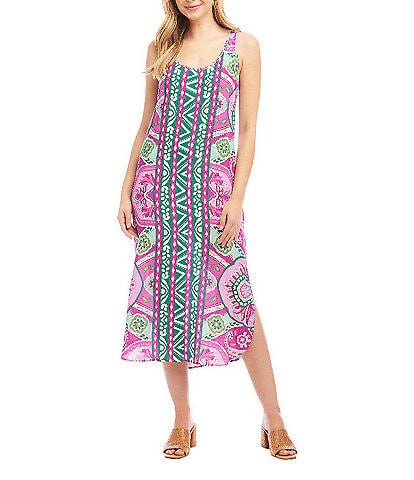 Karen Kane Petite Size Printed Scoop Neck Sleeveless Side Slit Midi Tank Dress