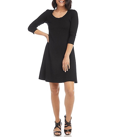 Karen Kane Petite Size Knit Scoop Neck 3/4 Sleeve Fit and Flare Dress