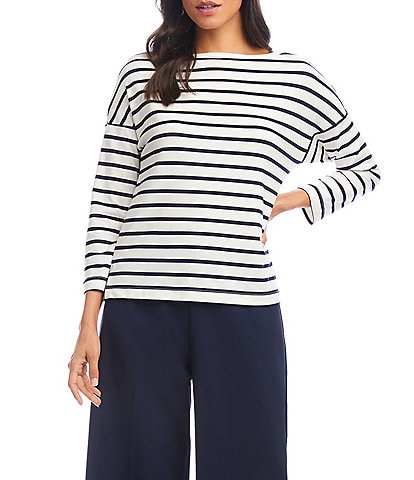 Karen Kane Petite Size Stripe 3/4 Sleeve Boatneck Top