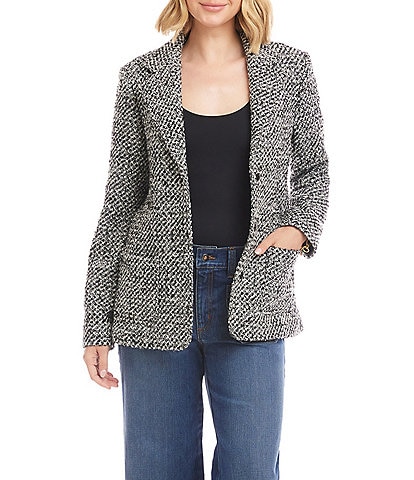 Karen Kane Petite Size Tweed Wool Blend Notch Lapel Button Front Blazer