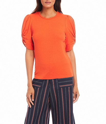 Karen Kane Petite Size Twisted Short Puff Sleeve Crew Neck Top