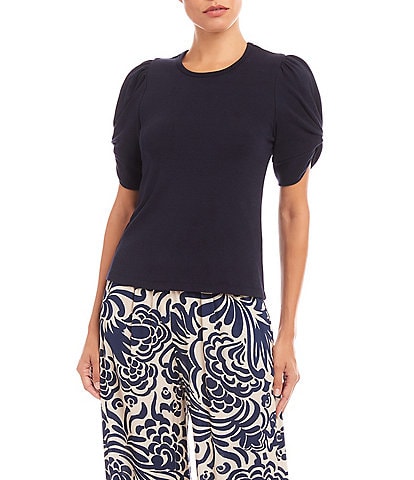 Karen Kane Petite Size Twisted Short Puff Sleeve Crew Neck Top