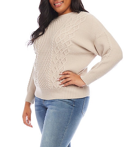 Karen Kane Plus Size Cable Knit Crew Neck Long Sleeve Sweater