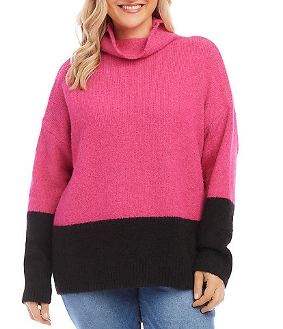 Karen Kane Plus Size Color Block Turtleneck Long Sleeve Knit Sweater