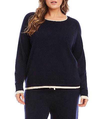 Karen Kane Plus Size Double Layered Crew Neck Long Sleeve Coordinating Soft Knit Sweater
