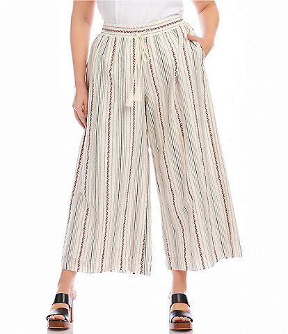 Karen Kane Plus Size Embroidered Stripe Wide Leg Pull-On Coordinating Pants