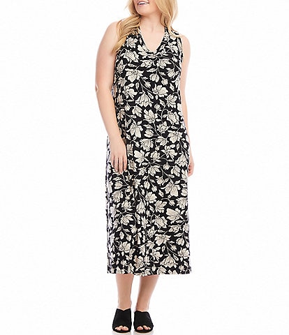 Karen Kane Plus Size Floral V-Neck Sleeveless Midi Sheath Dress