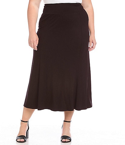 Karen Kane Plus Size Fluid Jersey Knit A-Line Tea Length Skirt