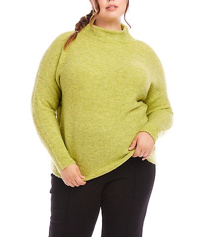 Karen Kane Plus Size Mock Neck Long Raglan Sleeve Boucle Sweater