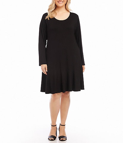 Karen Kane Plus Size Montana Scoop Neck Long Sleeve Fit and Flare Dress