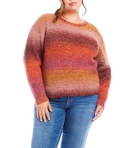 Karen Kane Plus Size Ombre Boucle Crew Neck Long Sleeve Sweater