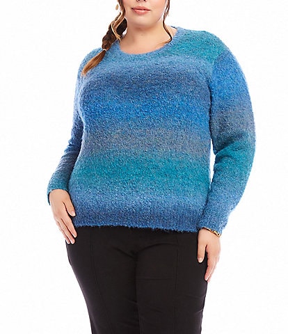 Karen Kane Plus Size Ombre Boucle Crew Neck Long Sleeve  Sweater