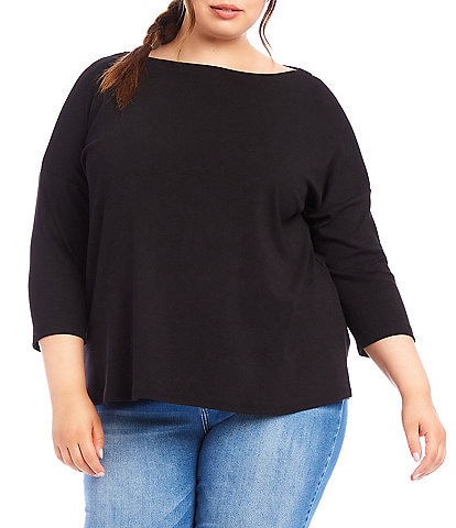 Karen Kane Plus Size Organic Cotton Blend Boat Neck 3/4 Sleeve Top